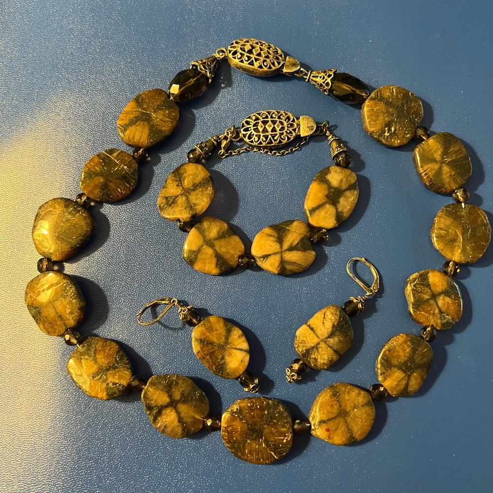 Handmade Chiastolite Nugget Stone Necklace Set - Bracelet & Earrings